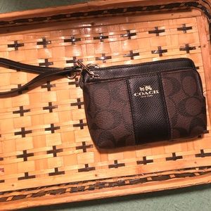 Brown and Lt Brown Leather Coach Wristlet
